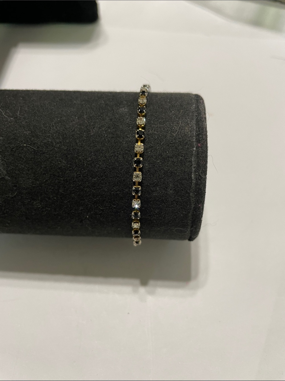 Silver and Black Tennis Bracelet with Crystal Accents. 9/6/6/2